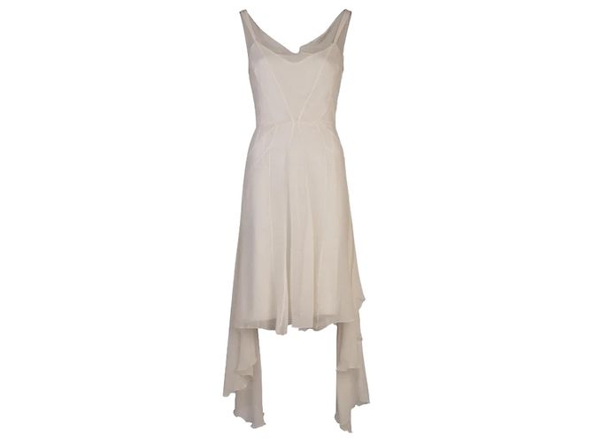 Vestido curto branco de seda e chiffon John Galliano