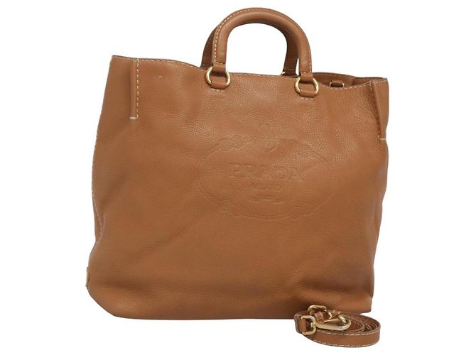 PRADA Sac à main en cuir 2 voies beige or Auth sw742 Doré