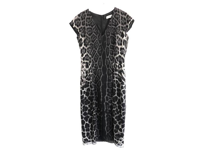 Robe shift en soie léopard gris Yves Saint Laurent 2009 