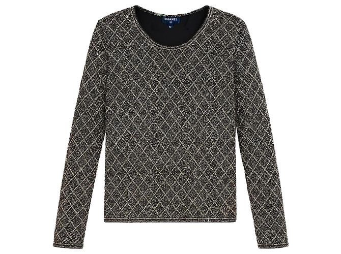 Top Chanel con paillettes argento a maniche lunghe