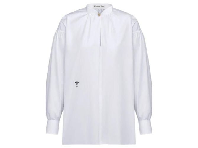 Camicia Christian Dior Bianca in Cotone con Ricamo Ape Bianco