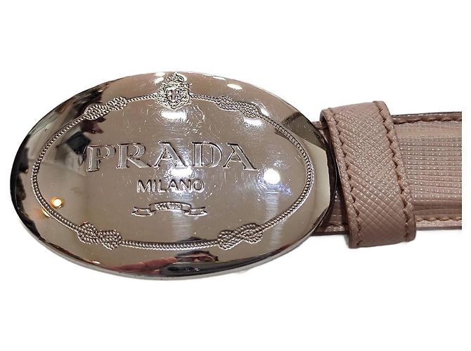 Cinto Prada de couro saffiano bege Rosa