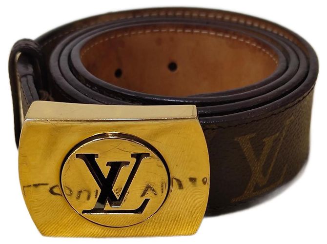 Ceinture Louis Vuitton Monogram Boucle Dorée Marron