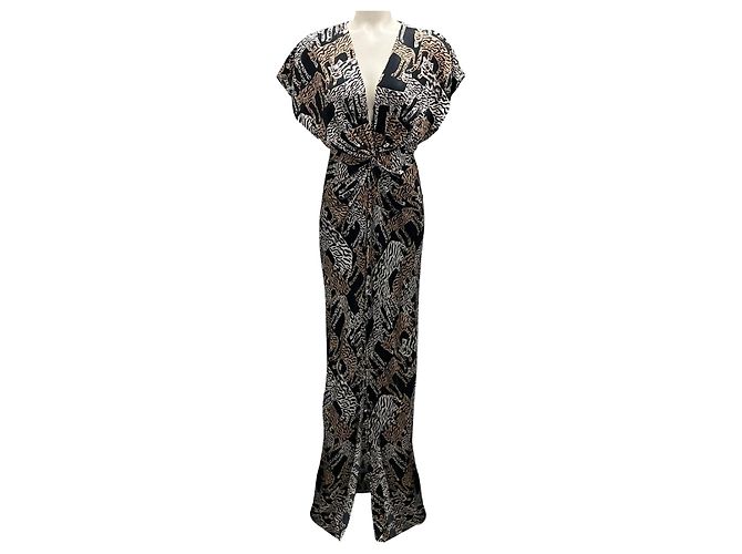 Prabal Gurung Black Multi Tiger Print Silk Maxi Dress