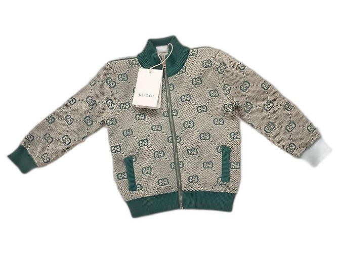 Gucci Veste Zippée Bébé Beige et Vert Coton Laine