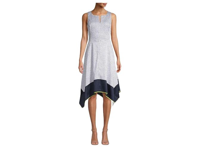Donna Karan Vestido com bainha em formato de lenço com estampa de bolinhas Branco Azul