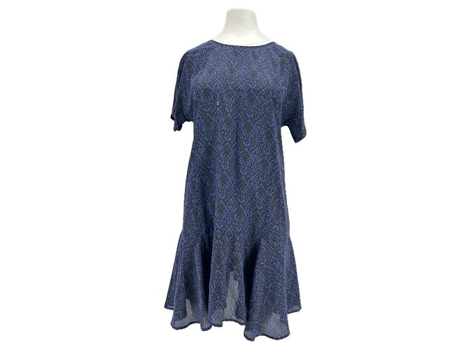Ba&Sh Kurzes Kleid aus schwarzer und marineblauer Seide Gr. 34