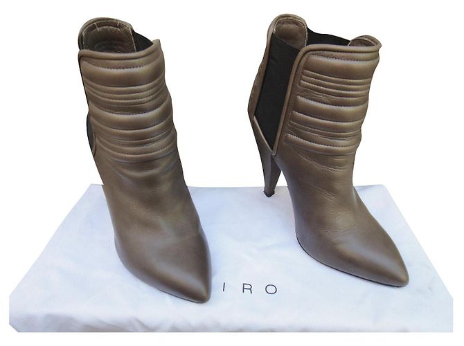 Iro Klara Leather Ankle Boots Khaki