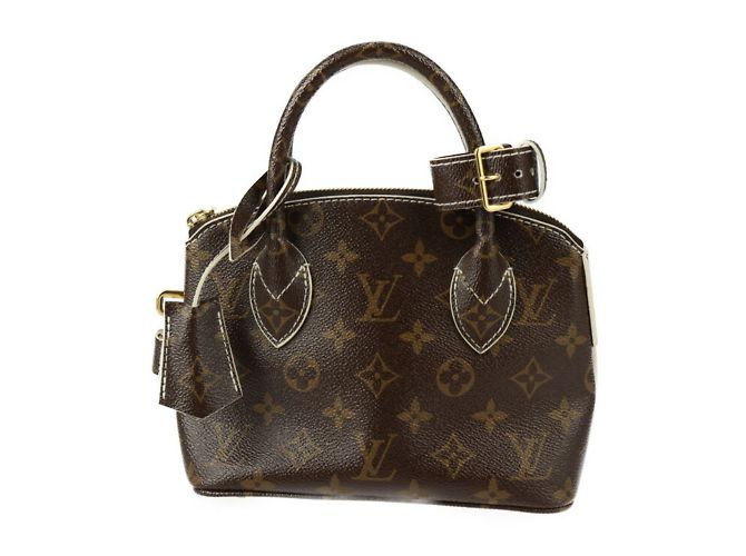 Louis Vuitton Shiny Monogram Lockit BB Handbag Brown Cream