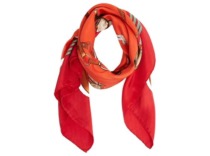 Hermès 1975 Square Scarf 90 Jumping Red Orange Silk Twill Scarf Hermes Multiple colors  ref.2234566