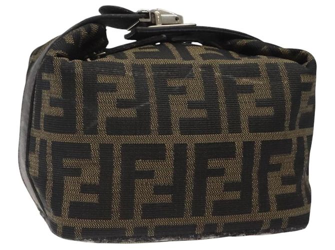 FENDI Zucca Canvas Handtasche Schwarz Braun Silber Auth ar13639