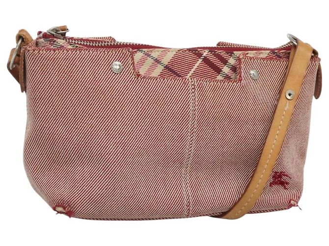 Bolsa de ombro Burberry Nova Check Blue Label em lona vermelha prata autêntica ti3084 Vermelho