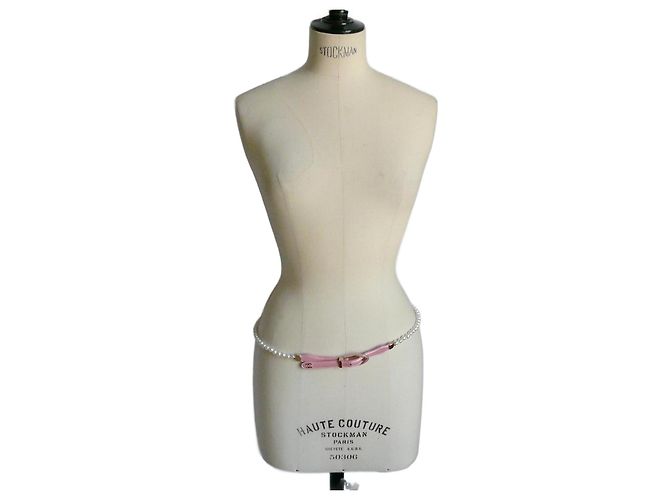CHANEL Cinto de pérolas e couro rosa T95 em bom estado