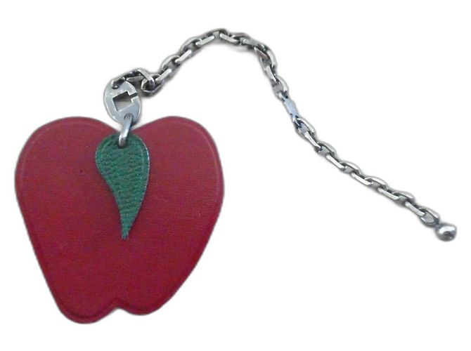 Hermès fruit bag charm keychain, with solid silver chain box Red 
