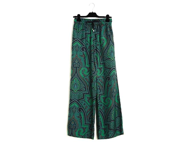 Autre Marque F.R.S For Restless Sleepers Wide Leg Green Black Pants FR36 US27 Silk  ref.2234925