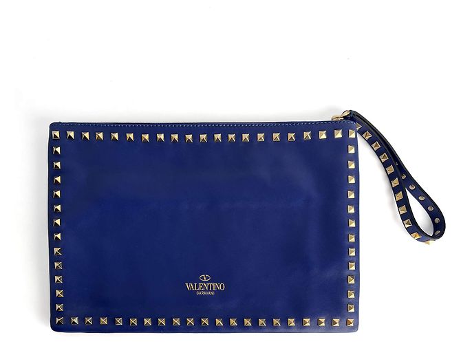 Valentino Garavani Pochete de couro de bezerro Rockstud média azul 