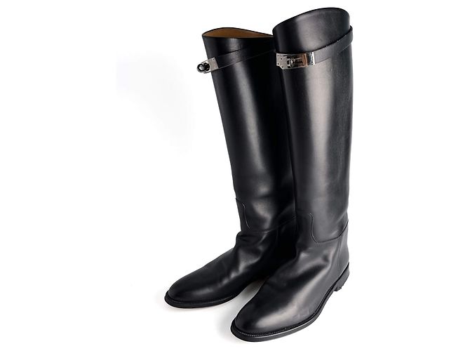 Hermès Kelly Box Calf Leather Jumping Boots 39 Black