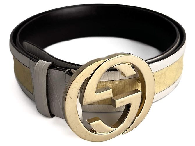 Gucci Interlocking GG Leather Wide Belt 90/36 Off-White Eggshell
