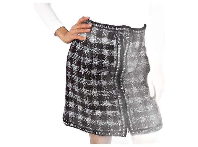 Timeless Chanel Mini Wool, Mohair, Polyester, Silk Skirt 38 Black
