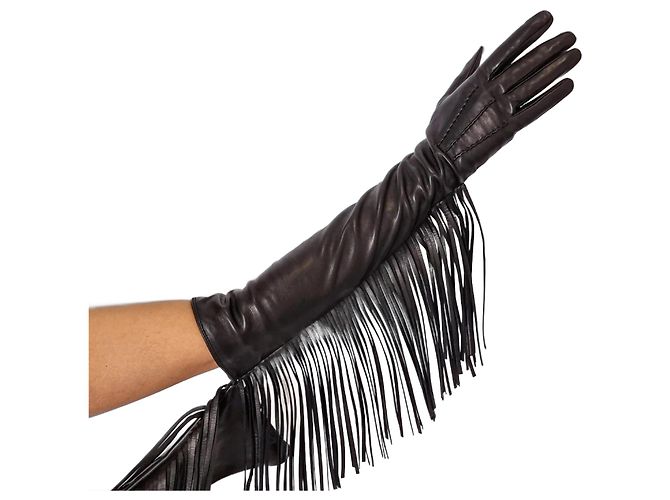 Prada Schwarze Lammlederhandschuh mit Fransen 