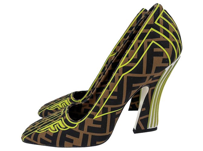 Fendi Bota de couro e tecido 39 Jacquard marrom Multicor