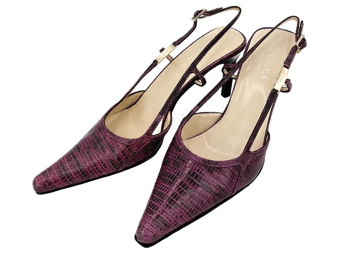 Gucci High Heel Mule Leather 38 1/2 Prune