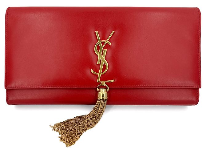 Saint Laurent Kate Leder Clutch mit Klappe in Rot