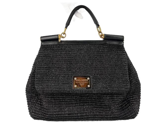 Sicily Dolce & Gabbana Extra große Raffia-Handtasche mit Obergriff Schwarz Sizilien