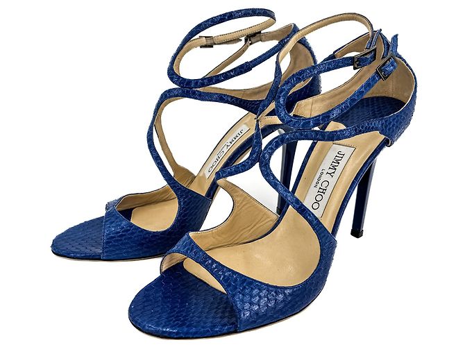 Jimmy Choo Lance Exotische Leder Sandalen 40 Absatz 10 cm Blau