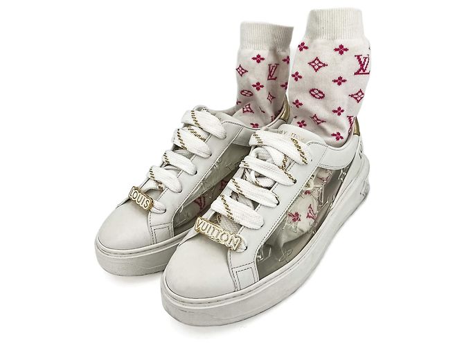 Louis Vuitton Leder-Sneaker mit Socken 39 Monogram Weiß