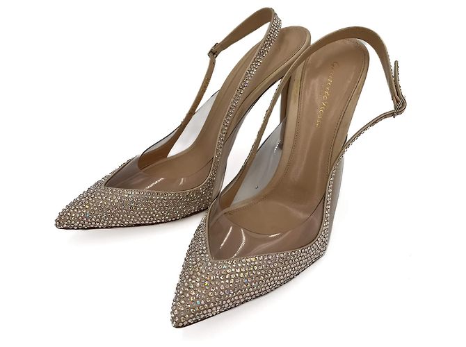 Gianvito Rossi Slingback Strap Crystal Leather Pump 40 Pink