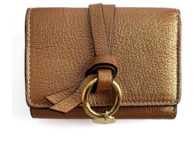 Chloé Alphabet Mini Leather Folding Wallet Metallic Rose