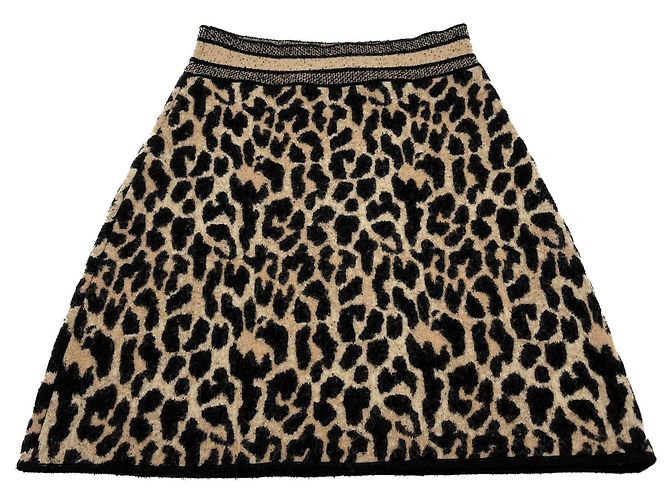 Dior Gonna in cotone ricamata mini 40 leopardo bicolore Multicolore