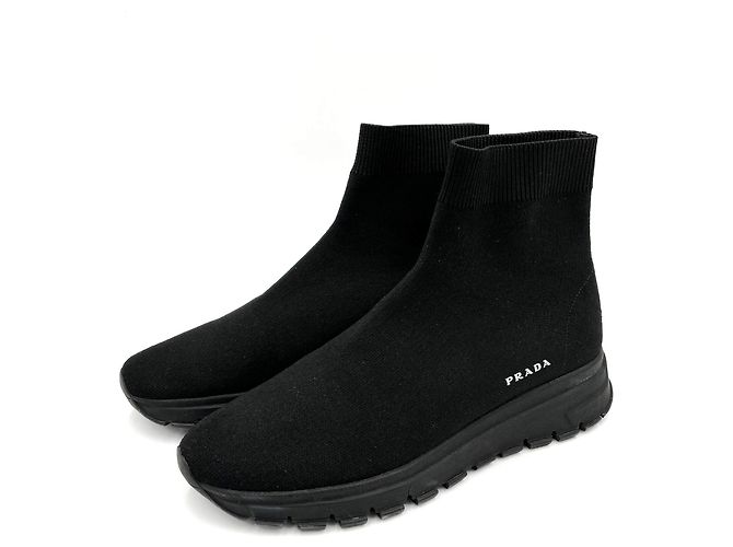 Prada Sock-Style Fabric Platform Boots 38 Black