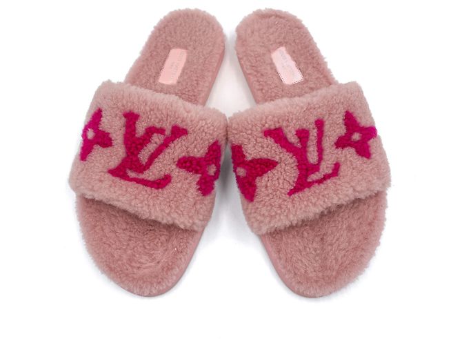 Louis Vuitton Shearling Slipper Stoff Flach Mule 39 Rosa Pink