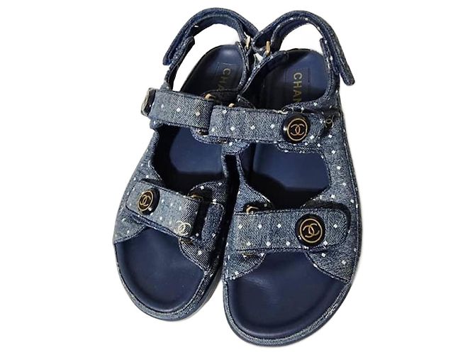 Chanel Denim Dad Interlocking Slingback Sandals Blue