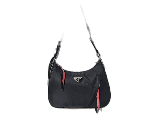PRADA Bolsa Hobo New Vela em Nylon Studded Preta Preto