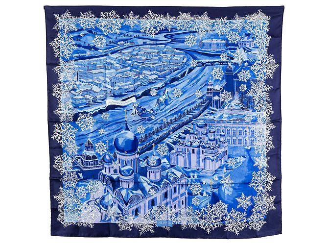Bufanda de seda Hermès Blue De Passage A Moscou Azul