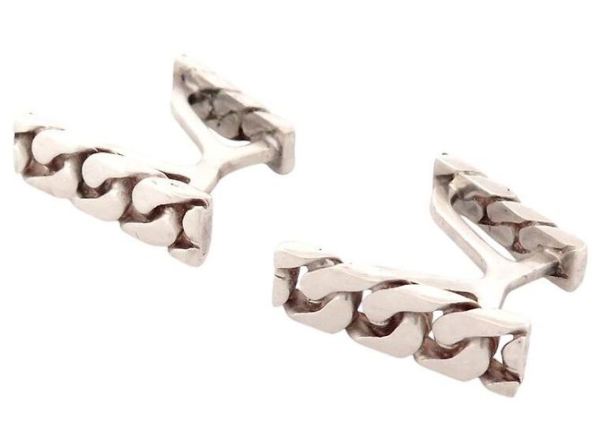 Hermès VINTAGE HERMES SILVER 925 GOURMETTE CUFFLINKS BOX Silvery