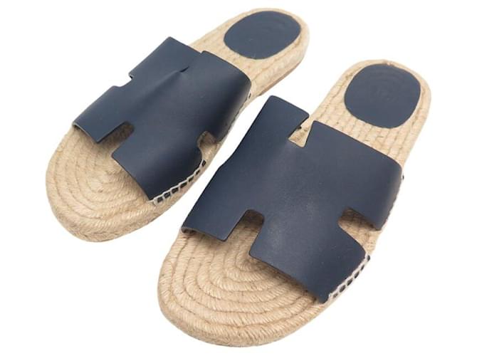 Hermès HERMES ANTIGUA H201485ZH ESPADRILLES SANDALS IN LEATHER 43 SHOES Navy blue  ref.2236093