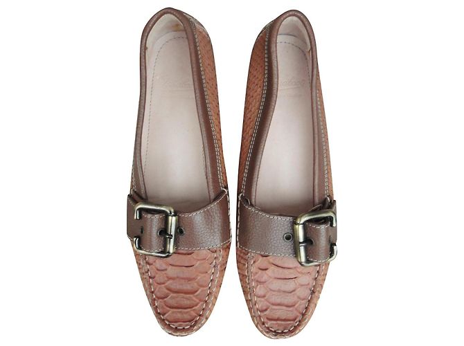 Mocassins Paraboot Cuir Marron Clair Effet Reptile