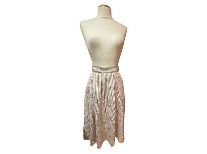 Autre Marque Falda larga de algodón a rayas Thierry Colson Beige Blanco