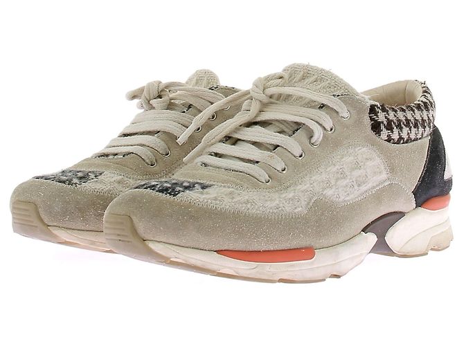 Chanel Tweed Sneaker dreifarbig weiß Größe 38.5