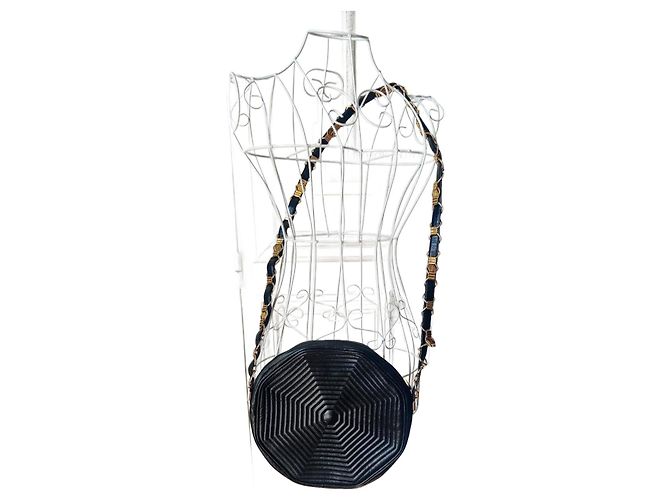 Sac rond cuir Revillon Noir Doré Bijouterie dorée