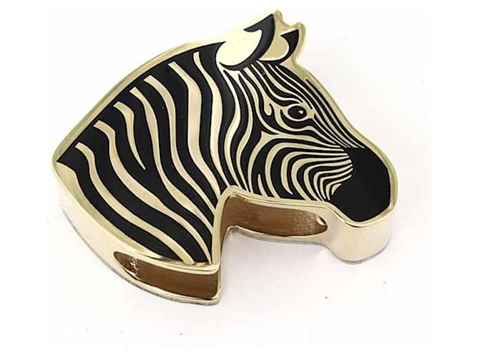 Ring Hermès Anneau de foulard Hermes Zebra Noir Doré  ref.2238570