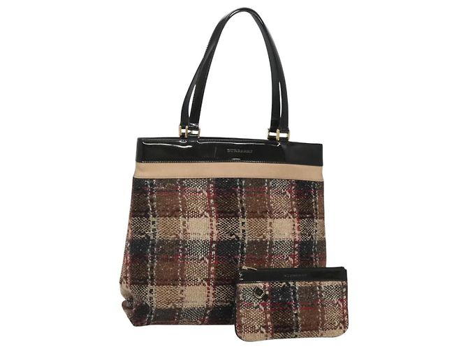 Borsa Tote Burberry Nova Check in lana beige oro Auth 122167 D'oro