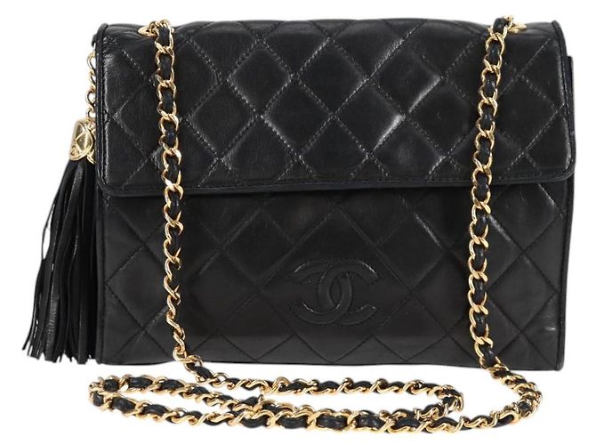 CHANEL Matelassé COCO Marca Borsa a Catena Pelle di Agnello Nera Oro CC Auth 122001 Nero D'oro