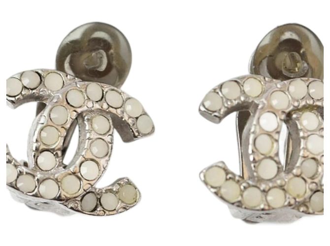 Orecchini Chanel Coco CC Clip Argento Bianco 