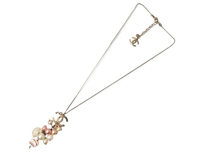 Colar longo Chanel com motivo de concha de pérola Rosa Dourado