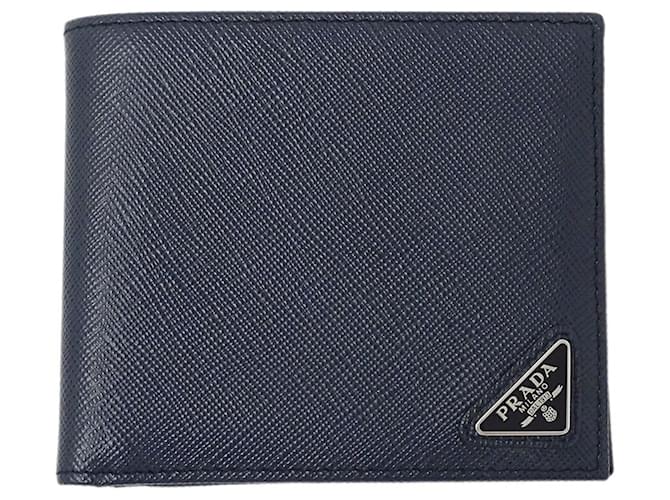 Prada Men's Bi-fold Wallet in Navy Saffiano Leather Navy blue  ref.2239140